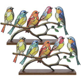 1607BA 2Pcs Acrylic Glass Birds On Branch Desktop Ornaments Double Sided Colorful Birds Series Animals Shape Iron Art Craft Home Decor